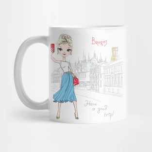 Cute girl makes selfie in Bruges Mug